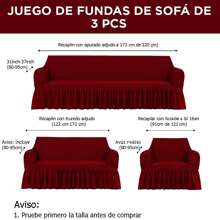 3 Pieza Funda Cubre Sala con Falda Tipo Plumeti Funda de Sofá Lavable Elástica Fácil de Instalar Fundas para Sillones Sala  (1 plaza, 2 plazas, 3 plazas) Decoración Sala Rojo - Burdeos - Ver 7