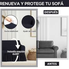 AMOROSA 3 Pieza Funda Cubre Sala con Falda Tipo Plumeti Funda de Sofá Lavable Elástica Fácil de Instalar Fundas para Sillones Sala  (1 plaza, 2 plazas, 3 plazas) Decoración Sala Negro - Negro - Ver 6