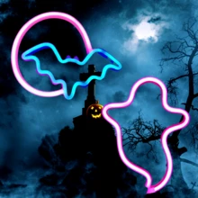 1 个霓虹灯 LED 夜灯，USB 或 3 节 AA 电池供电，墙壁/桌面装饰，适用于派对、圣诞节、生日、情人节、女孩房间、宿舍、庆典、婚礼（不含电池） - 多色 - 查看 3