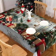 1pc Rectangular Tablecloth, Perfect For Christmas Atmosphere! Vintage Wood Grain & Snowy Landscape Pattern With Holiday Elements, Suitable For Holiday Gatherings, Daily Home, Living Room, Dining Room, Outdoor Picnics, And Theme Events
