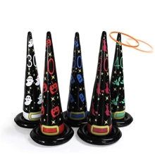 1 Hat + 4 Rings Halloween Party Game Toys, Inflatable Witch Hat, Hat Toss Ring Toss Game, Halloween Gag Toys