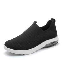 Womens Walking Shoes Breathable Knit Slip On Sneakers Lightweight Athletic Gym Shoes - 黑色 - 查看 1