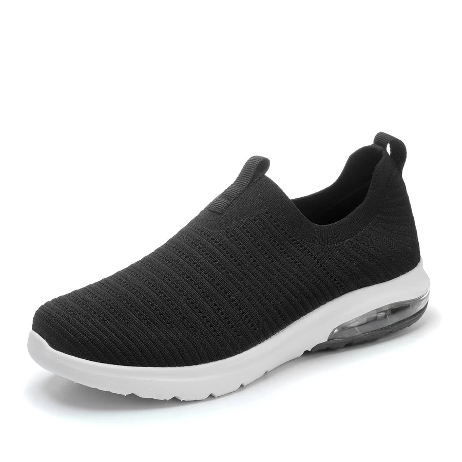 Womens Walking Shoes Breathable Knit Slip On Sneakers Lightweight Athletic Gym Shoes - 黑色 - 查看 1