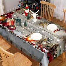 1pc Rectangular Tablecloth, Perfect For Christmas Atmosphere! Vintage Wood Grain & Snowy Landscape Pattern With Holiday Elements, Suitable For Holiday Gatherings, Daily Home, Living Room, Dining Room, Outdoor Picnics, And Theme Events