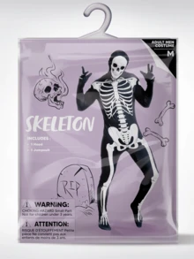 Joyfy Men's Halloween Skeleton Costume - Men's Spooky Bodysuit For Halloween Party Dressing Skeleton Bodysuit - 黑與白 - 查看 8
