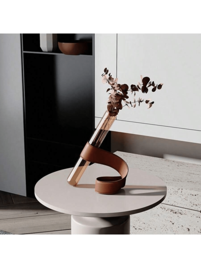 1 Stück hochwertiger, moderner, luxuriöser Leder-Schrägglasvasen, geeignet für Wohnzimmer, Schlafzimmer, Musterzimmer und Büros. Chinesischer Stil, kleine Durchmesser Leder-Schrägröhren-Glasvase, Vase für Musterzimmer, Büro und Schlafzimmerdekoration, Behälter für Muttertagssträuße, dekorativer Artikel für Hochzeits- und Festblumenarrangements.