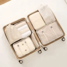 7 Piece Luggage Organizer Set, Travel Packing Cubes With Laundry Bag, Compression Shoe Bags, Clothes & Underwear Storage Bags, Unisex Design - Beige - View 3