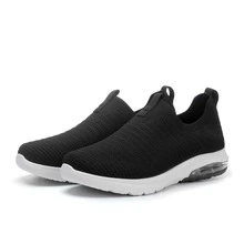 Womens Walking Shoes Breathable Knit Slip On Sneakers Lightweight Athletic Gym Shoes - 黑色 - 查看 2