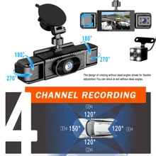 DVR auto IPS de 3 inci, 4 canale, 1080P HD, vedere nocturnă, senzor G, înregistrare în buclă, detectare mișcare, monitorizare parcare, alimentare brichetă 12V, cameră auto cu unghi larg, design compact, structură robustă, potrivit pentru călătorii pe șosea