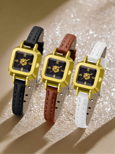 1 件女士简约复古时尚花朵元素矩形表盘石英手表适合日常服装搭配送给朋友或母亲的完美礼物