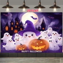 1 miếng, Vải nền bí ngô ma Halloween dễ thương làm từ vải polyester. Nền có hình ảnh ma đội mũ phù thủy, đèn lồng Jack-O'-Lantern, ngôi nhà ma ám, dơi và dòng chữ "Happy Halloween". Thích hợp trang trí tiệc Halloween, hoạt động chủ đề thiếu nhi, chụp ảnh trong nhà, trang trí tường nhà và tổ chức sự kiện lớp học. - Nhiều màu - Xem 2