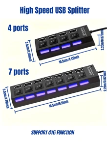 带 4 英尺电缆的 7 端口 USB 集线器 - 兼容笔记本电脑、PC、MacBook、iMac 等 - 即插即用、过流保护、紧凑型笔记本电脑设计 | 高速数据传输和节省空间的电缆延长 - 黑色 - 查看 10