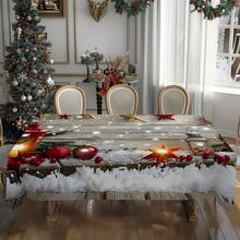 1pc Rectangular Tablecloth, Perfect For Christmas Atmosphere! Vintage Wood Grain & Snowy Landscape Pattern With Holiday Elements, Suitable For Holiday Gatherings, Daily Home, Living Room, Dining Room, Outdoor Picnics, And Theme Events