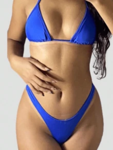 G-String Triangle Triangle Bikini Neon Color - 藍色 - 查看 1