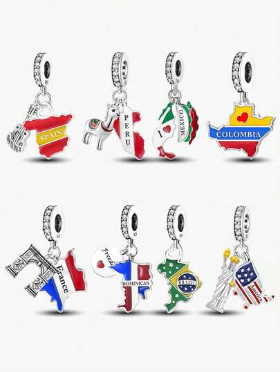 1 PC Christmas Spain Statue Of Liberty Mexico Victory Gate Peruvian Alpaca MAP CHARM Pendant Beads Pendant Ball Suitable For Bracelets DIY Women's Jewelry