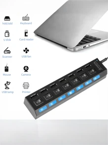 带 4 英尺电缆的 7 端口 USB 集线器 - 兼容笔记本电脑、PC、MacBook、iMac 等 - 即插即用、过流保护、紧凑型笔记本电脑设计 | 高速数据传输和节省空间的电缆延长 - 黑色 - 查看 2