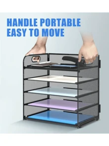 3/4/5/6 Tier Mesh File Organizer Rack With Handle, Available In Black, White, Pink, Purple, Desktop File/Letter Sorter, High Capacity Multi-Purpose Storage, Suitable For Office, Home, School - Easy Assembly - Multicolor - View 2