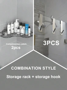1pc Bathroom Shelf, Shower Caddy Rack, Bathroom Kitchen No Punching Triangle Storage Rack, Punch-Free Bathroom Storage Rack,Cast Iron Corner Shower Stand - Drill-Free Wall-Mounted Bathroom Storage Stand, Black Metal Mesh Design, Easy To Access And Organize, Suitable For Shampoo, Conditioner And Soap, Bathroom Storage Solution | Modern Bathroom Decoration | Suitable For Damp Environments, Bathroom Organization And Storage