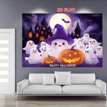 1 miếng, Vải nền bí ngô ma Halloween dễ thương làm từ vải polyester. Nền có hình ảnh ma đội mũ phù thủy, đèn lồng Jack-O'-Lantern, ngôi nhà ma ám, dơi và dòng chữ "Happy Halloween". Thích hợp trang trí tiệc Halloween, hoạt động chủ đề thiếu nhi, chụp ảnh trong nhà, trang trí tường nhà và tổ chức sự kiện lớp học. - Nhiều màu - Xem 5
