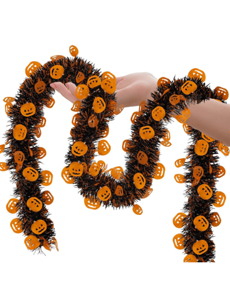 2 piezas Guirnalda decorativa metálica de 2 metros para Halloween, decoraciones de fiesta de interior con calabazas de plástico, guirnalda de alambre retorcido de colores mixtos con calabazas brillantes, guirnalda de alambre para Halloween para decorar puertas, chimeneas, porches y espacios interiores y exteriores del hogar