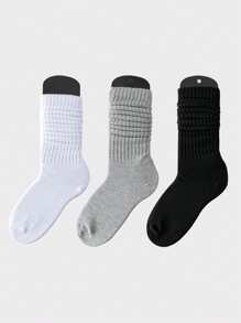 1/3/6 双黑、白、灰罗纹竖条纹吸湿排汗中筒袜、休闲袜、秋季袜 - 彩色 - 查看 2