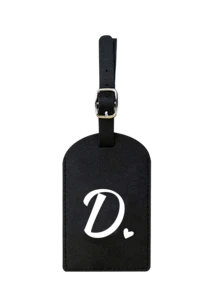 个性化皮革行李牌，可定制A-Z字母，隐私保护套，带名片槽，可爱旅行背包标签，男女通用，适用于宠物包、背包、行李箱、文具包等，旅行必备，适合海滩度假、返校季，是送给家人、朋友和老师的理想礼物，字母印花 - 黑色 - 查看 28