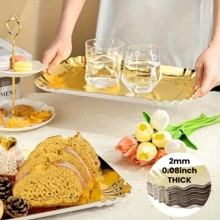 10PCS Scallop Edge Rectangle Paper Trays, Heavy Duty Disposable Golden Cardboard With Greaseproof Coating, Perfect For Elegant Dessert Table Serving Parties, Cupcake Display, Birthday Party, Wedding - Gold - View 5