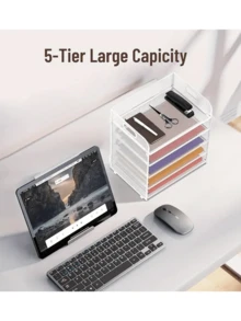 3/4/5/6 Tier Mesh File Organizer Rack With Handle, Available In Black, White, Pink, Purple, Desktop File/Letter Sorter, High Capacity Multi-Purpose Storage, Suitable For Office, Home, School - Easy Assembly - Multicolor - View 7