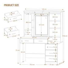 Hzuaneri Schminktisch, Abnehmbarer Großer Spiegel, mit Schmuckaufbewahrung, Offene Regale, 5 Schubladen, mit Beistelltisch, für Schlafzimmer, Weiß