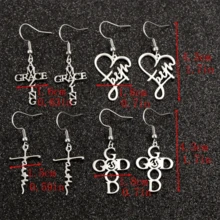 4 Pairs/Set Stainless Steel Faith-Based Love And Faith Words Faith Letters Amazing Grace Prayer Earrings Set Fashion Jewelry - 銀色 - 查看 2