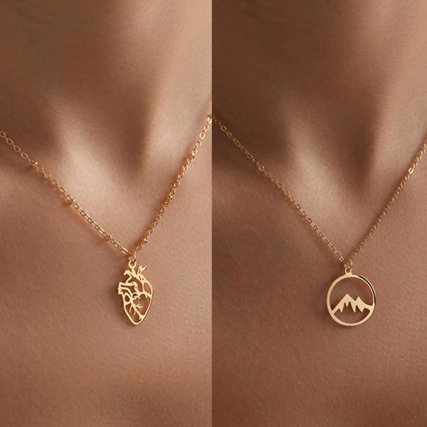 TUANZISP 1pc Minimalist Gold Heart, Mountain Hollow Pendant Necklace For Women, Enamel Heart Necklace, Dainty Gold Mountain Necklace, Outdoor Necklace, Love Necklace, Gift For Travel Lovers, Her Gift, Mother's Day Necklace, Valentine's Day Necklace, Christmas Gift