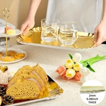 10pcs Disposable Gold Paper Trays, Thickened Anti-Oil Rectangular Cake Boards With Thickened Base, Suitable For Elegant Dessert Table, Cupcake Display, Birthday Party, Wedding And Other Occasions - Gold - View 3