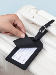 个性化皮革行李牌，可定制A-Z字母，隐私保护套，带名片槽，可爱旅行背包标签，男女通用，适用于宠物包、背包、行李箱、文具包等，旅行必备，适合海滩度假、返校季，是送给家人、朋友和老师的理想礼物，字母印花 - 黑色 - 查看 5