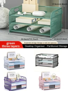 3/4/5/6 Tier Mesh File Organizer Rack With Handle, Available In Black, White, Pink, Purple, Desktop File/Letter Sorter, High Capacity Multi-Purpose Storage, Suitable For Office, Home, School - Easy Assembly - Multicolor - View 3