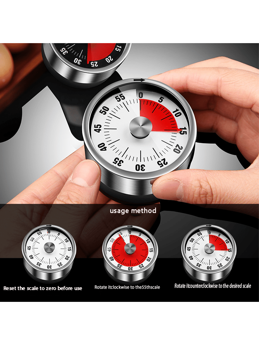 Temporizador de cozinha de 1 peça, despertador de cozinha para chef com alarme alto, temporizador de mesa 100% mecânico - sem necessidade de bateria - suporte magnético, corpo de aço inoxidável requintado, lembrete de contagem regressiva, temporizador magnético