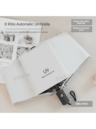 Bärbart manuellt hopfällbart parasoll, enfärgat vindtätt och vattentätt hopfällbart automatiskt reseparaply för skola, kontor, hushåll, resor