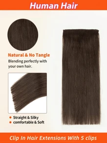 直发夹式真人发片，5 个夹子一体式巴西雷米真人发片深棕色 2# 颜色接发 - Dark Brown - 查看 9