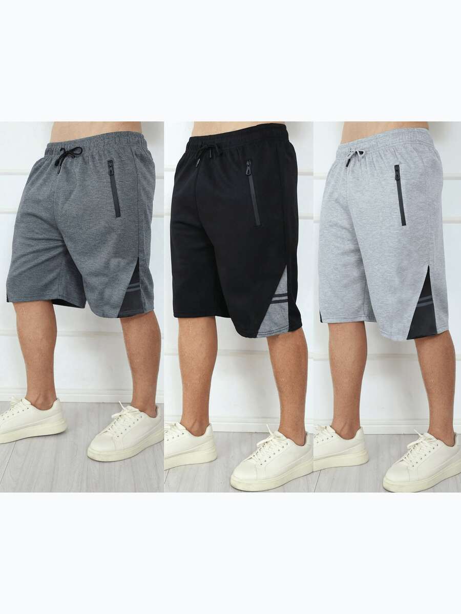 2-Piece Men's Sweatshirt Shorts Kit With Zipper / Elastic Waistband In 3 Random Colors 2 Pieces - Multicolor - View 1