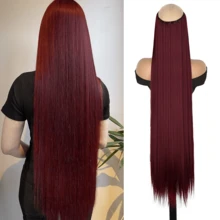 1 pieza Extensiones de cabello sintéticas resistentes al calor de 24 pulgadas y 40 pulgadas en una sola pieza, color marrón óxido, burdeos, rubio, multicolor, extra largas y rectas con 5 clips, extensiones de cola de caballo resistentes al calor de fibra adecuadas para mujeres y niñas para diversas ocasiones, incluyendo festivales de música, fiestas, cosplay, vacaciones y todas las estaciones