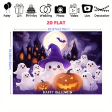 1 miếng, Vải nền bí ngô ma Halloween dễ thương làm từ vải polyester. Nền có hình ảnh ma đội mũ phù thủy, đèn lồng Jack-O'-Lantern, ngôi nhà ma ám, dơi và dòng chữ "Happy Halloween". Thích hợp trang trí tiệc Halloween, hoạt động chủ đề thiếu nhi, chụp ảnh trong nhà, trang trí tường nhà và tổ chức sự kiện lớp học. - Nhiều màu - Xem 18