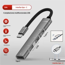 Lector de tarjetas de memoria tipo C a SDTF, expansor HUB, teléfono móvil, computadora, conectado a la carga de auriculares USB - Plateado - Ver 2
