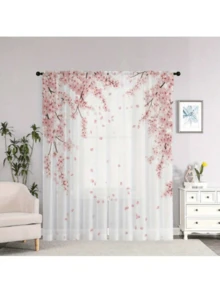 2 tấm rèm voan Sakura - Họa tiết hoa hồng, thiết kế kiểu túi luồn thanh treo, chất liệu polyester nhẹ, trang trí lãng mạn cho phòng khách và phòng ngủ, dễ bảo quản, có thể giặt, rèm trang trí | Chất vải mềm mịn - Nhiều màu - Xem 16