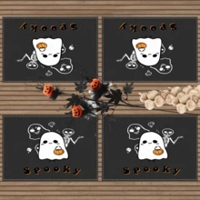 1 pieza/4 piezas/6 piezas Manteles individuales de lino con estampado de fantasmas, Halloween, regalo de Halloween, adecuado para mesa de comedor, decoración para todas las estaciones, manteles individuales lavables, decoración de habitación, manteles individuales, posavasos, manteles de mesa de cocina y comedor, decoración de fiesta interior y exterior, decoración del hogar, regalo ideal