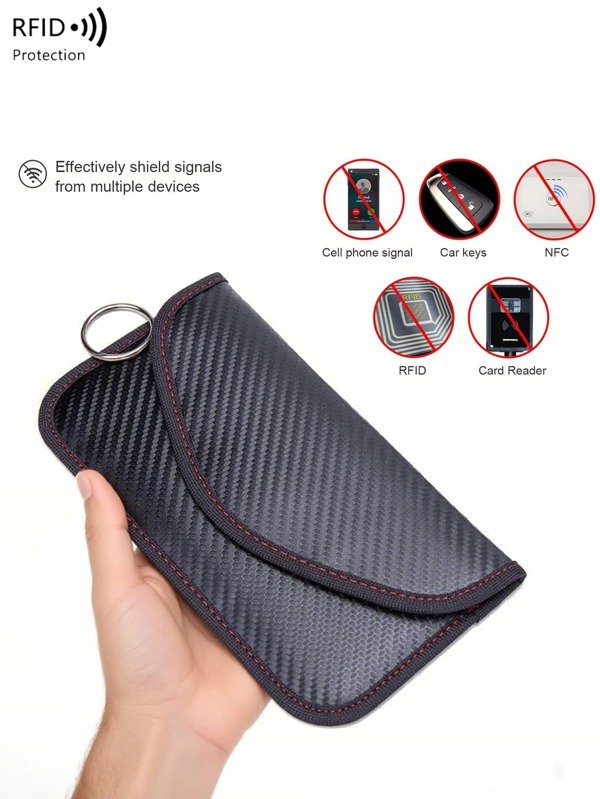RFID Signal Blocking Pouch Carbon Fiber Material Shielding Box For Mobile Phone Privacy Protection And Key Fobs Anti-Tracking & Anti-Hacking Shielding Case For Women Wallet Mini Wallet Purse Wallet Wallet