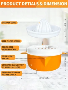 250ml Manual Heavy Duty Citrus Juicer - Lemon Lime Squeezer With Spout, Orange Flavor (Durable) - Orange - View 4