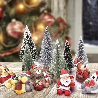 20 pièces Mini Sapins de Noël - Sapins de Noël artificiels en plastique avec bases en bois, design classique vert et blanc enneigé pour la décoration de fête, maison, artisanat de table. Décorations de Noël (10/20 pièces)