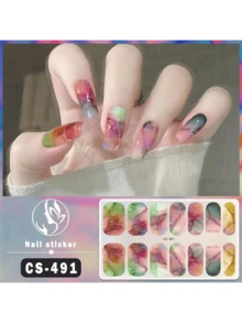 10张大理石纹美甲贴纸套装 - 女士和女孩自粘全包美甲贴纸，一次性全覆盖指甲油贴片，DIY美甲必备美甲用品 - 彩色 - 查看 12