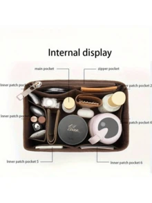 CRAZY SMITH 优质毛毡手提包收纳袋，适用于快速化妆旅行手提包内袋，带多个口袋，米色和棕色，安全拉链隔层，耐用毛毡材料，手提包收纳 | 时尚收纳 | 安全拉链口袋，钱包收纳袋