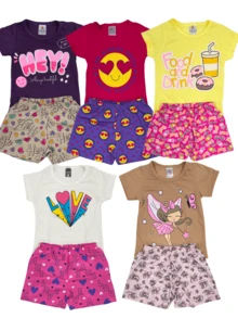 10 Piece Kit 5 Assorted Sets Of Girls' Clothing: T-Shirt/Blouse + Shorts/Bermuda Shorts Summer Printed - 彩色 - 查看 5