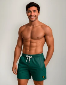 Shorts Shorts Masculino Moda Praia Verão Calor Tecido Premium Lunny Confecções Final de Ano - Verde Militar - Visão 3